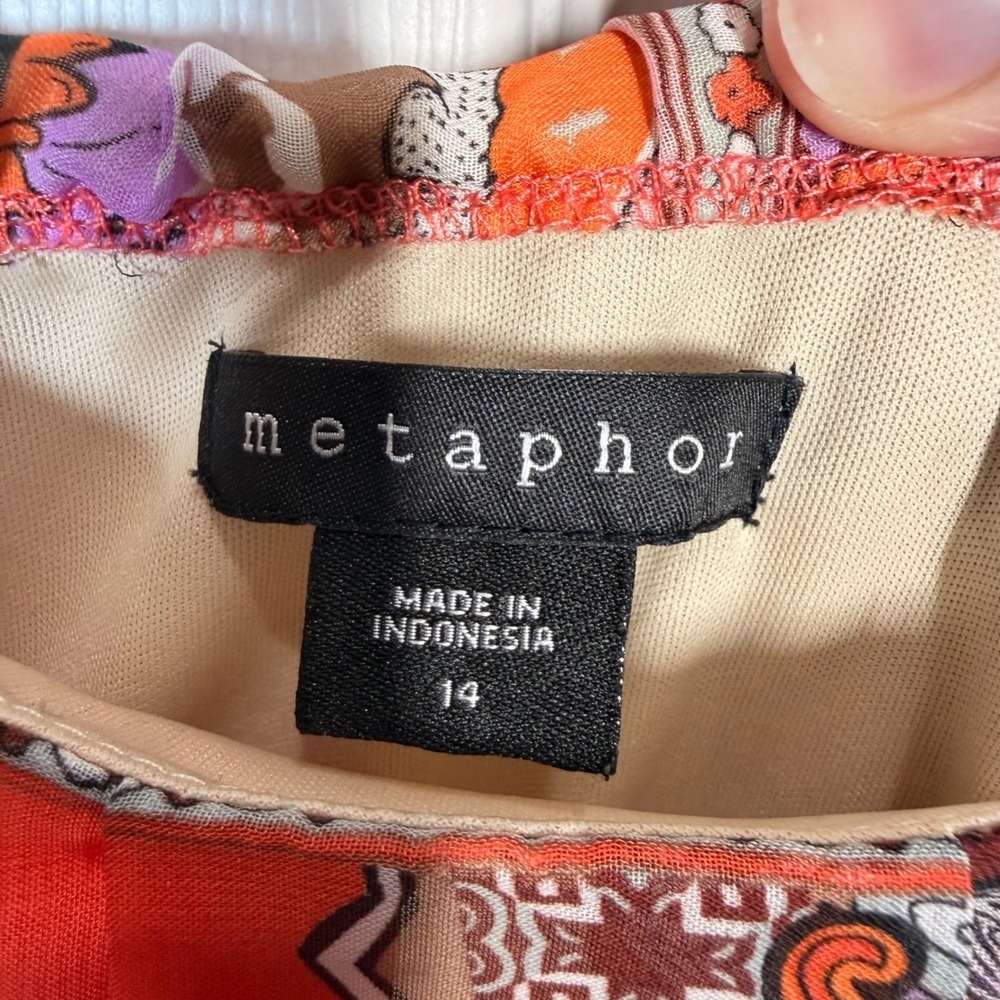 Metaphor Orange Paisley Print Maxi Dress Spaghetti Strap Tie Waist Size 14 - Picture 4 of 8